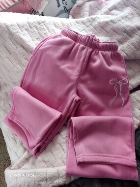 Cozy Pink Fleece Sweatpants with Bow Embroidery